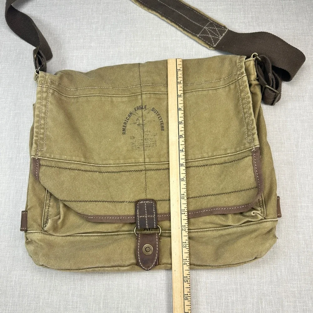 Vtg American Eagle Messenger Bag Khaki Canvas Utility Crossbody Adjustable Strap